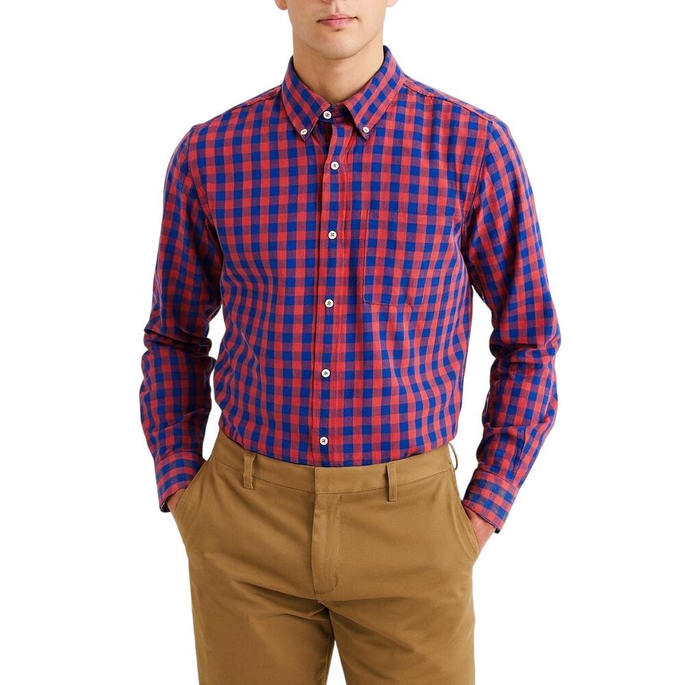 J. Crew Men's Blue And Orange Plaid Button Down Shirt Medium Preppy Classic